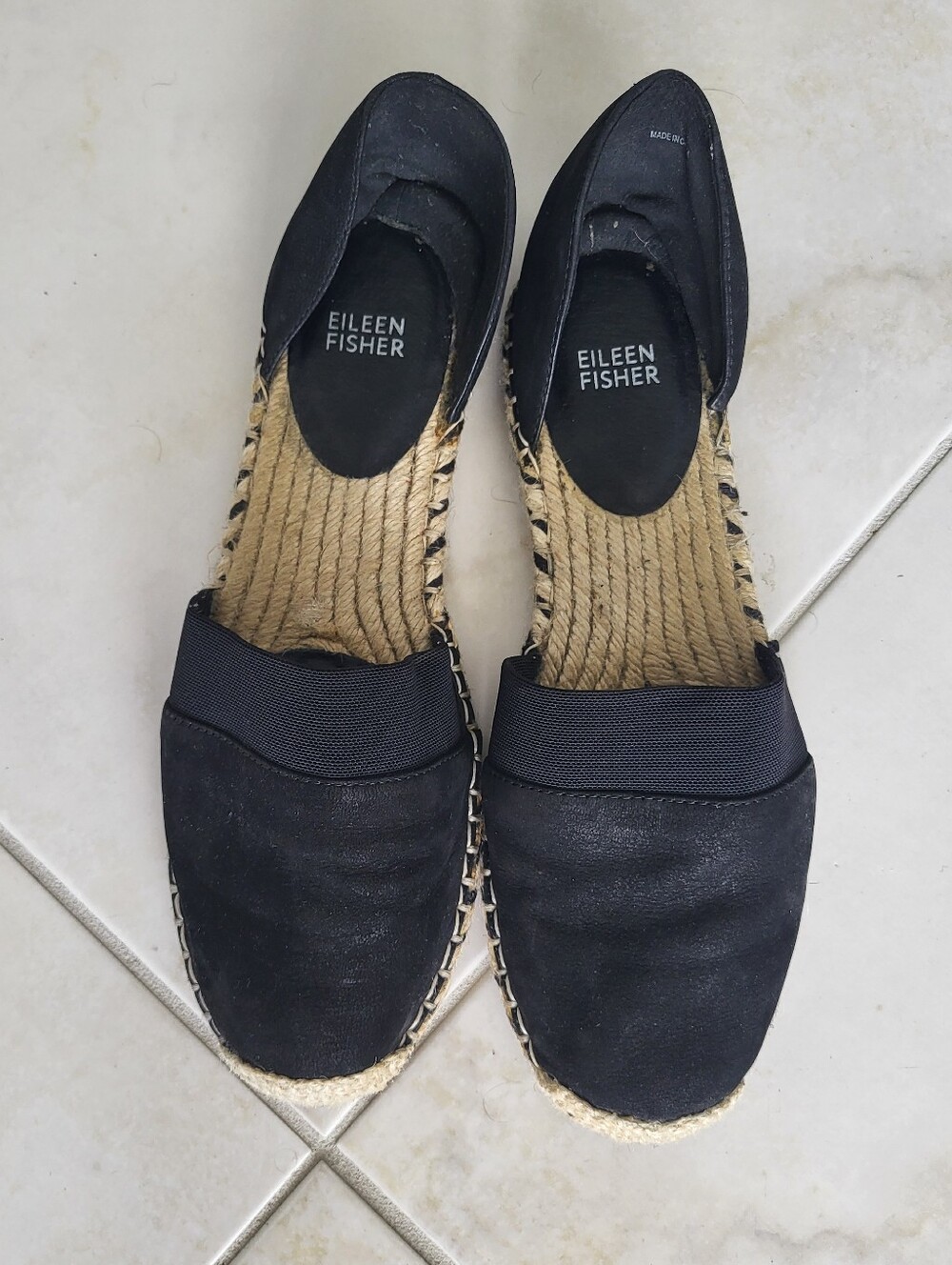 Eileen Fisher Black Lady Tumbled Nubuck d'Orsay Espadrille Flats - Size 9.5